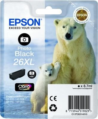 Epson 26XL - storlek XL - fotosvart - original - bläckpatron - för Expression Photo XP-760, Expression Premium XP-510, 520, 615, 620, 625, 710, 720, 8