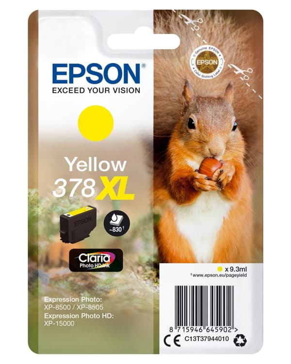 Epson 378XL - 9,3 ml - XL - gul - original - blister - bläckpatron - för Expression Home XP-8605, 8606; Expression Home HD XP-15000; Expression Photo