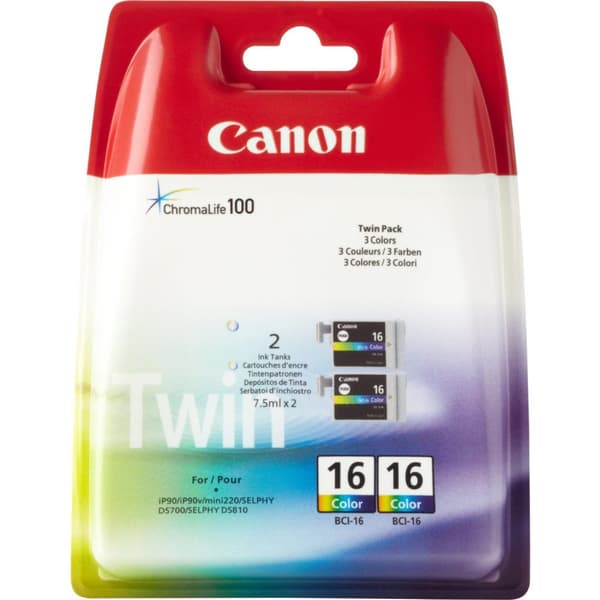 Canon BCI 16 - Bläckbehållare - 2 x gul, cyan, magenta - för i90, PIXMA iP90v, mini220, SELPHY CP500, DS700, DS810 (9818A002)