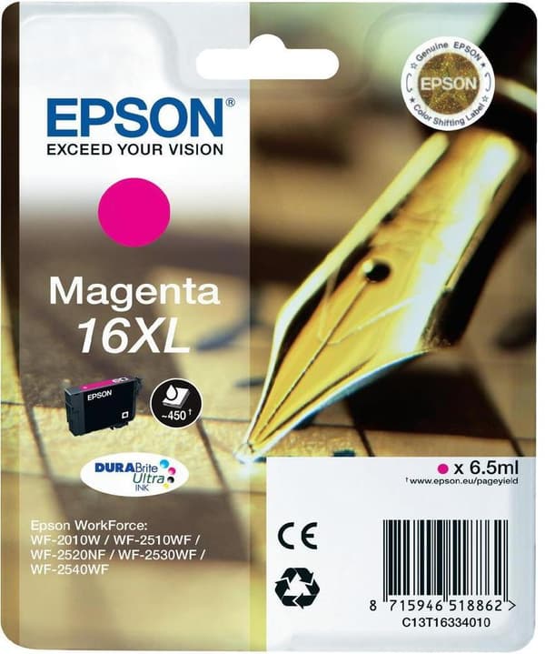 Epson 16XL - storlek XL - magenta - original - bläckpatron - för WorkForce WF-2010, WF-2510, WF-2520, WF-2530, WF-2540, WF-2630, WF-2650, WF-2660 (C14