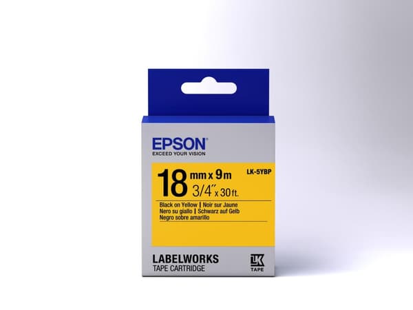 Epson LabelWorks LK-5YBP - Etiketttejp - svart på gult - rulle (1,8 cm x 9 m) 1 rulle - för LabelWorks LW-1000P, LW-400, LW-400L, LW-400VP, LW-600P, L