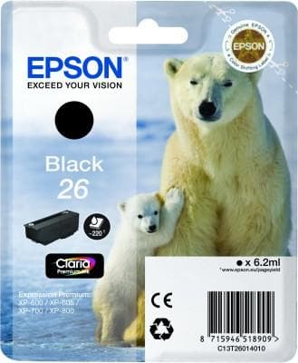 Epson 26 - svart - original - bläckpatron - för Expression Photo XP-760, Expression Premium XP-510, 520, 615, 620, 625, 710, 720, 810, 820 (C13T260140