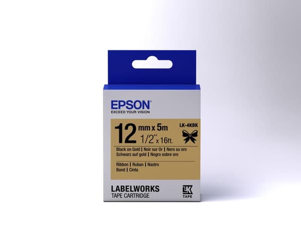 Epson LabelWorks LK-4KBK - Etikettband - svart på guld - rulle (1,2 cm x 5 m) 1 rulle - för LabelWorks LW-1000P, LW-300, LW-400, LW-400VP, LW-600P, LW
