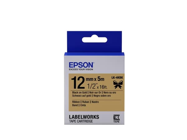 Epson LabelWorks LK-4KBK - Etikettband - svart på guld - rulle (1,2 cm x 5 m) 1 rulle - för LabelWorks LW-1000P, LW-300, LW-400, LW-400VP, LW-600P, LW