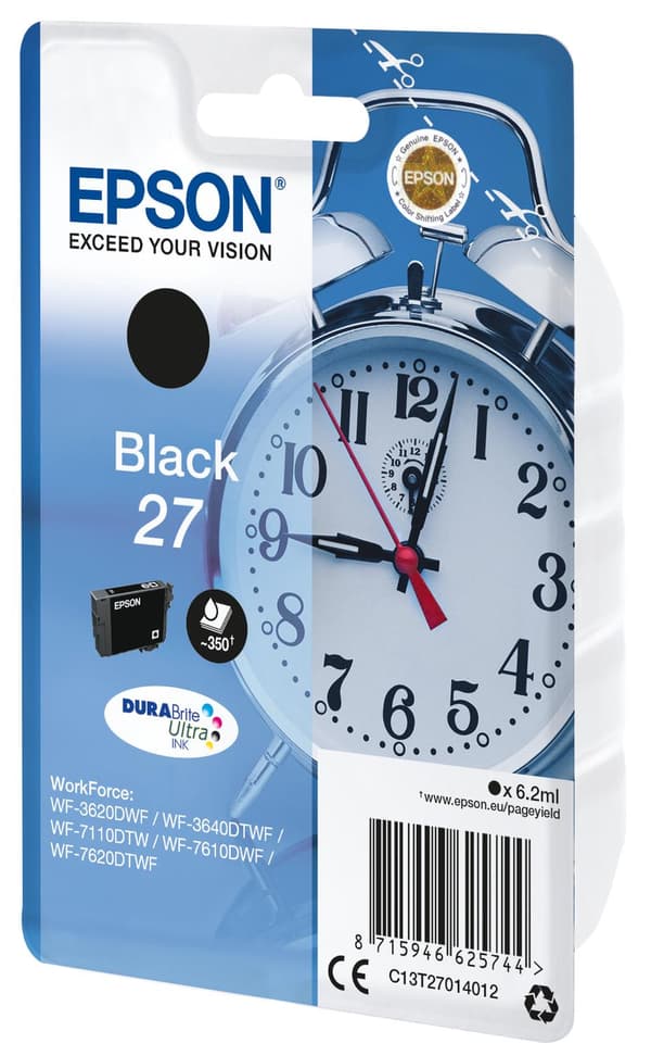 Epson 27 - 6,2 ml - svart - original - bläckpatron - för WorkForce WF-3620DWF, WF-3640DTWF, WF-7110DTW, WF-7610DWF, WF-7620DTWF (C13T27014012)