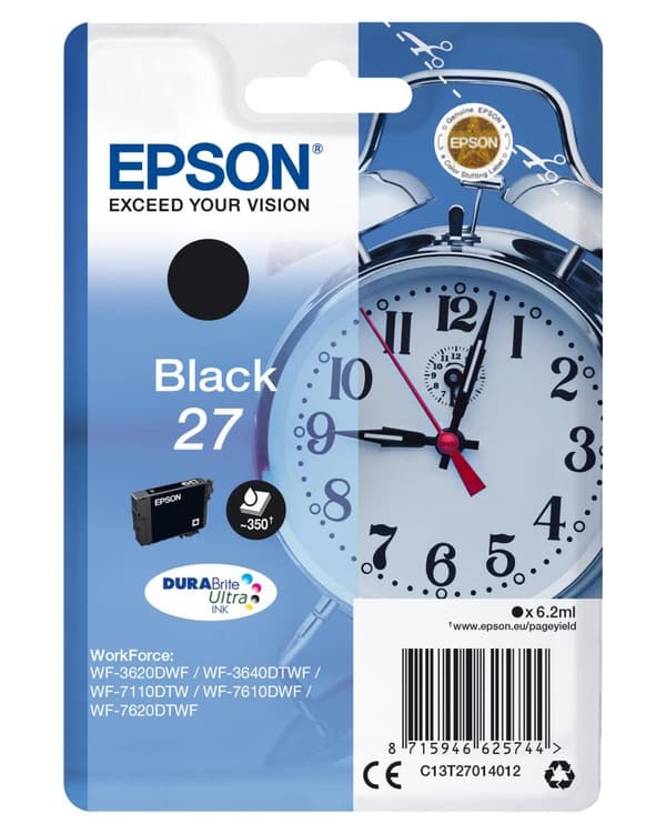 Epson 27 - 6,2 ml - svart - original - bläckpatron - för WorkForce WF-3620DWF, WF-3640DTWF, WF-7110DTW, WF-7610DWF, WF-7620DTWF (C13T27014012)