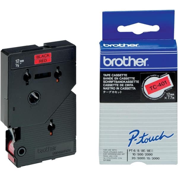 Brother - skrivartejp - svart, röd - rulle (1,2 cm x 7,7 m) - 1 st. - för P-Touch PT-15, PT-20, PT-2000, PT-3000, PT-500, PT-5000, PT-6, PT-8, PT-8E (