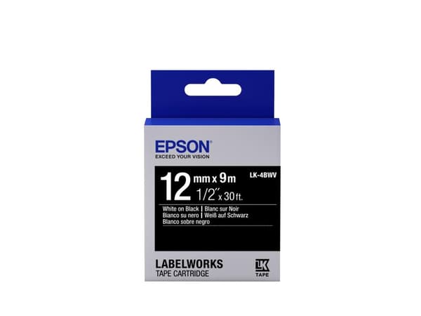 Epson LabelWorks LK-4BWV - Etiketttejp - vitt på svart - rulle (1,2 cm x 9 m) 1 rulle(r) - för LabelWorks LW-1000, LW-300, LW-400, LW-600, LW-700, LW