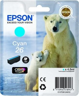 Epson 26 - cyan - original - bläckpatron - för Expression Photo XP-760, Expression Premium XP-510, 520, 615, 620, 625, 710, 720, 810, 820 (C13T2612401