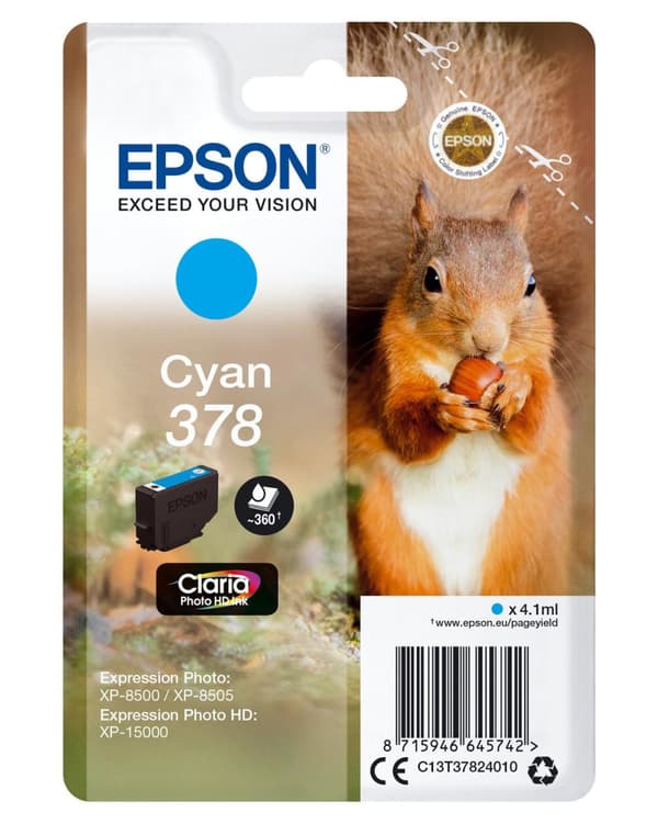 Epson 378 - 4,1 ml - cyan - original - blister - bläckpatron - för Expression Home XP-8605, 8606; Expression Home HD XP-15000; Expression Photo XP-850