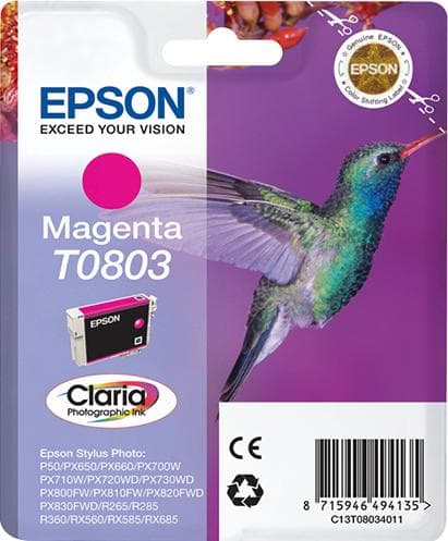 Epson T0803 - skrivarpatron - 1 x magenta - blisterförpackning - för Stylus Photo P50, PX650, PX660, PX700, PX710, PX720, PX730, PX800, PX810, PX820,