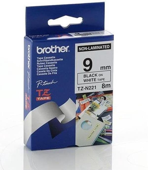 Brother icke-laminerad etiketttejp - 9 mm, svart/vit TZ etikettskrivartejp