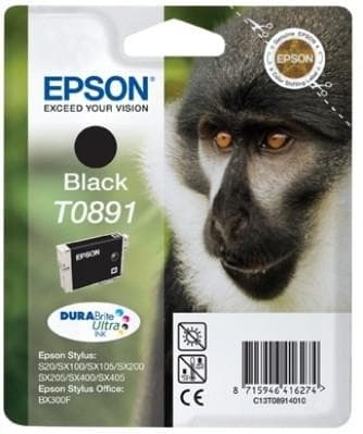 Epson T0891 - svart - original - blisterförpackning - bläckpatron - för Stylus S21, SX110, SX115, SX210, SX215, SX218, SX400, SX410, SX415, Stylus Off