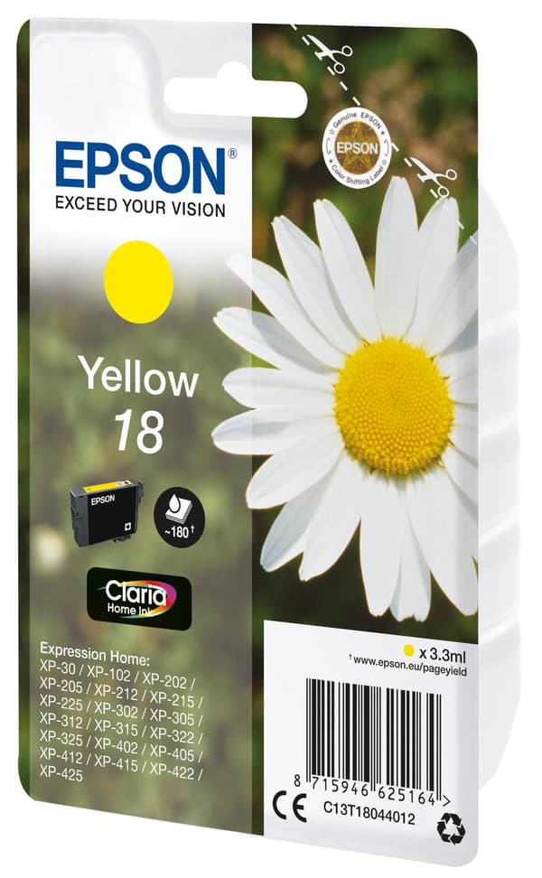 Epson 18 - 3,3 ml - gul - original - bläckpatron - för Expression Home XP-212, 215, 225, 312, 315, 322, 325, 412, 415, 422, 425 (C13T18044012)