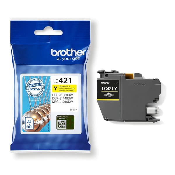 LC421Y bläckpatron - BROTHER - Gul 200 sidor Standardkapacitet - För DCP-J1050DW, MFC-J1010DW och DCP-J1140DW