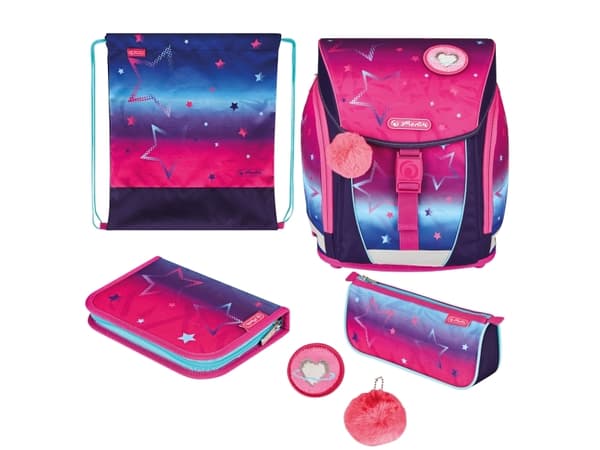 Herlitz FiloLight Plus Pink Stars, Pencil pouch, Sport bag, Kynäkotelo, Koululaukku, Tyttö, Peruskoulu & ala-aste, Reppu, Etutasku, Sivutasku, Polyes