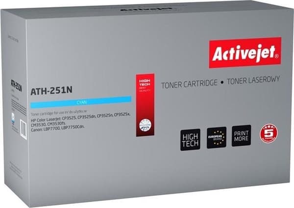 ActiveJet ATH-251N -väriaine HP-tulostimelle; HP 504A CE251A, Canon CRG-723C vaihto; Ylin; 7000 sivua; syaani.