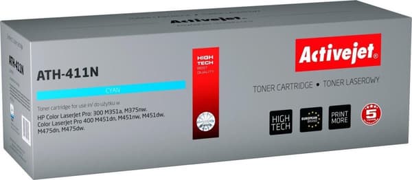 Activejet ATH-411N toner til HP printer; HP 305A CE411A udskiftning; Supreme; 2600 sider; cyan
