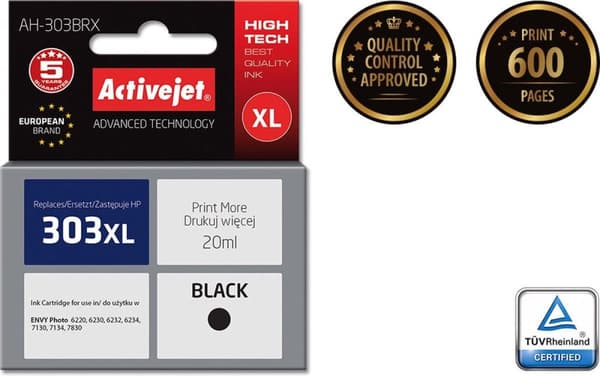 Activejet AH-303BRX blæk til HP printer, HP 303XL T6N04AE erstatning; Præmie; 20 ml; sort