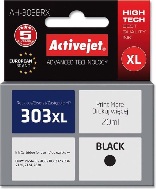 Activejet AH-303BRX blæk til HP printer, HP 303XL T6N04AE erstatning; Præmie; 20 ml; sort