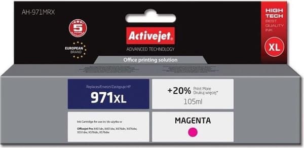 Activejet AH-971MRX blæk til HP-printer; HP 971XL CN627AE udskiftning; Premium; 100 ml; magenta