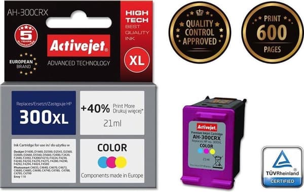 Activejet AH-300CRX-blæk (erstatning for HP 300XL CC644EE; Premium; 21 ml; farve)