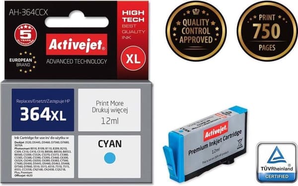 Activejet AH-364CCX HP printerblæk, kompatibel med HP 364XL CB323EE; Præmie; 12 ml; blå.