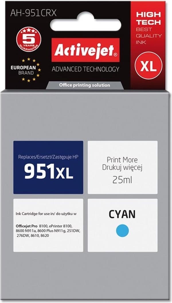 Activejet AH-951CRX-bläck (ersättning för HP 951XL CN046AE; Premium; 25 ml; cyan)