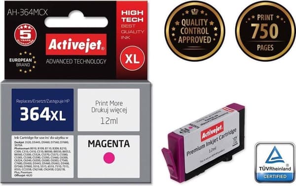 Activejet AH-364MCX blæk til HP printer; HP 364XL CB324EE udskiftning; Præmie; 12 ml; magenta