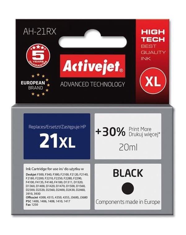Activejet AH-21RX-blæk (erstatning for HP 21XL C9351A; Premium; 20 ml; sort)