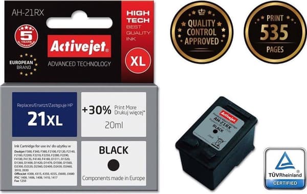 Activejet AH-21RX-blæk (erstatning for HP 21XL C9351A; Premium; 20 ml; sort)