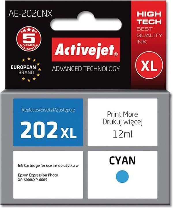 ActiveJet AE-202CNX blæk til Epson printer, Epson 202XL H24010 erstatning; Supreme; 12 ml; cyan.