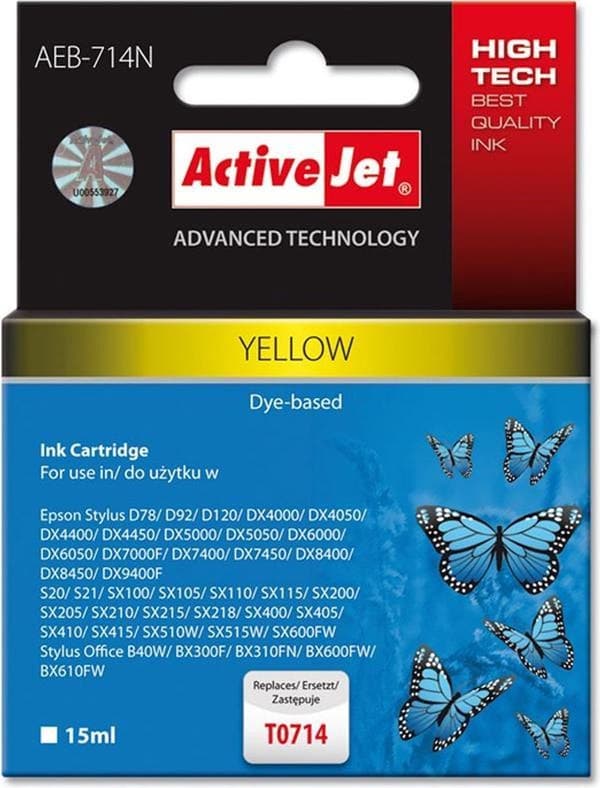 Activejet AEB-714 blæk (erstatning for Epson T0714, T0894; Supreme; 15 ml; gul)