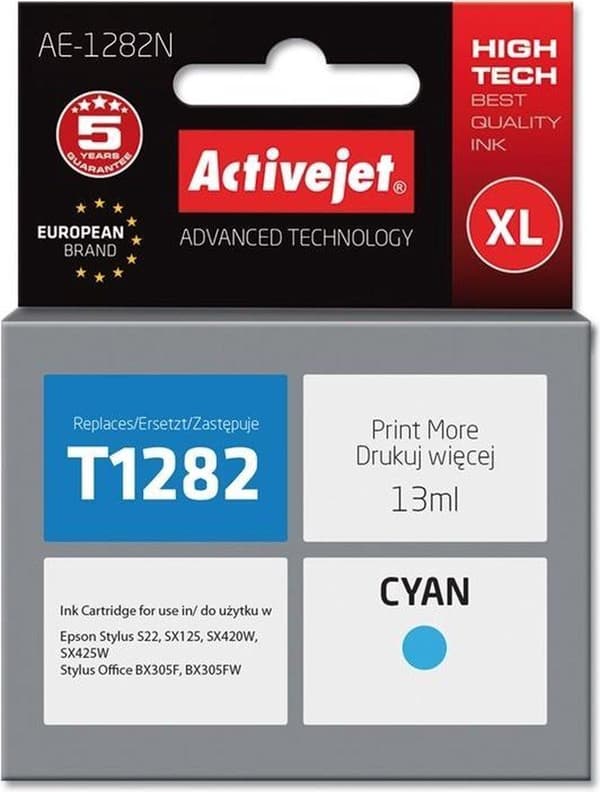 Activejet AE-1282N -muste (Epson T1282:n korvaava muste; Supreme; 13 ml; syaani)