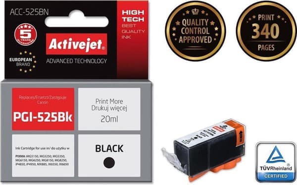 Activejet ACC-525BN bläck för Canon-skrivare; Canon PGI-525Bk ersättning; Överlägsen; 20 ml; svart