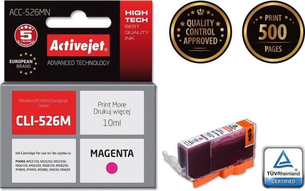 Activejet ACC-526MN blæk til Canon printer; Canon CLI-526M udskiftning; Supreme; 10 ml; magenta.
