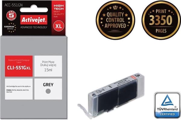 Activejet ACC-551GN blæk til Canon printer; Canon CLI-551G erstatning; Supreme; 15 ml; grå