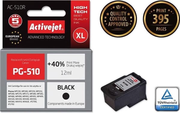 Activejet AC-510R -mustekasetti (Canon PG-510 -tulostimen vaihto; Premium; 12 ml; musta)