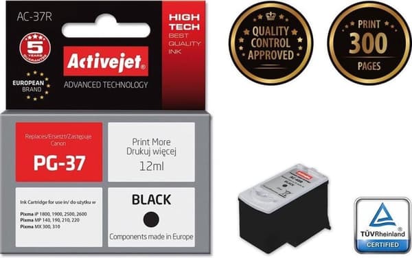 Activejet AC-37R blæk til Canon printer; Canon PG-37 erstatning; Præmie; 12 ml; sort