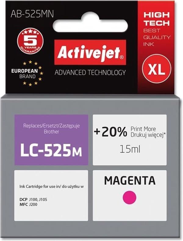 Activejet AB-525MN blæk til Brother printer; Brother LC525M udskiftning; Supreme; 15 ml; magenta