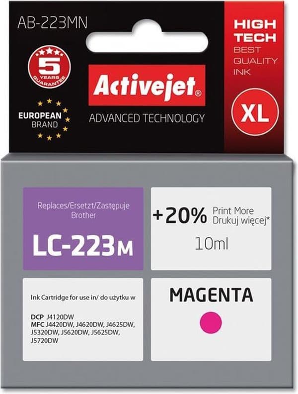 Activejet AB-223MN-blæk (erstatning for Brother LC223M; Supreme; 10 ml; magenta)