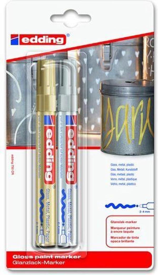 Edding 750 färgmarkör guld + silver, 2-4mm rund spets