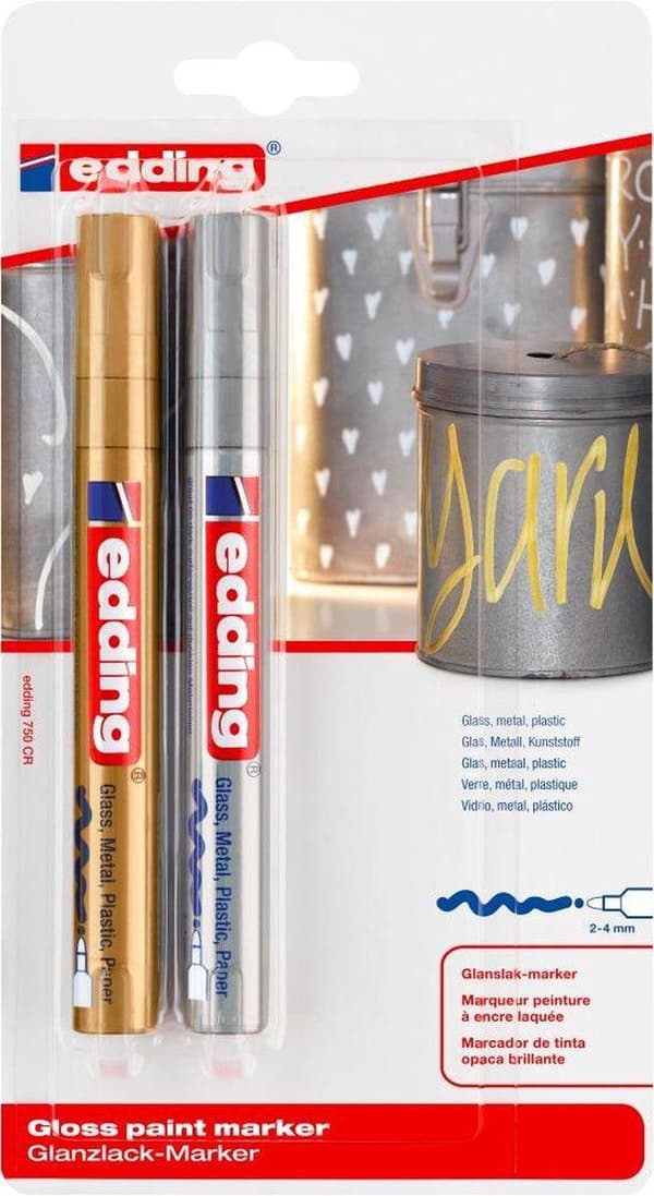 Edding 750 färgmarkör guld + silver, 2-4mm rund spets