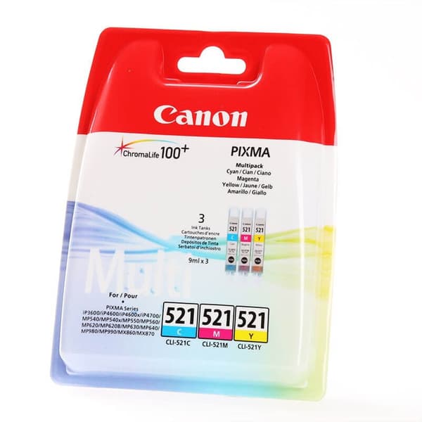 Canon Blæk Multipak 2934B010 CLI-521 Cyan Magenta Gul
