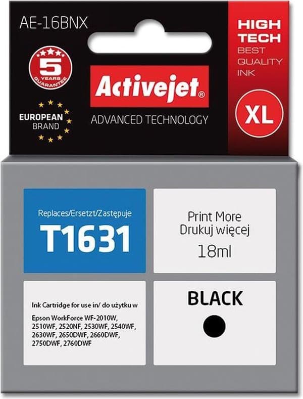 Activejet AE-16BNX-bläck (ersättning för Epson 16XL T1631; Supreme; 18 ml; svart)