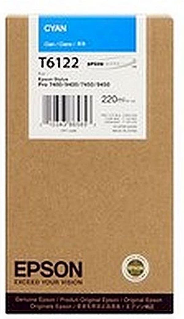 Epson T6122 - 220ml - cyan - original - blækpatron - til Stylus Pro 7450, Pro 7450 CAD, Pro 7450 Film, Pro 9450, Pro 9450 CAD, Pro 9450 Film