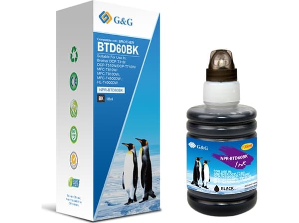 G&G G&G blekkkompatibel blekk / blekk med BTD60BK, svart, 6500s, NPR-BTD60BK, for Brother DCP T300, DCP T500W, DCP T700W