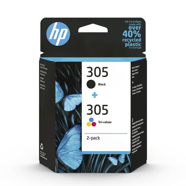 HP 305 2-pack med trefärgs/svarta originalbläckpatroner