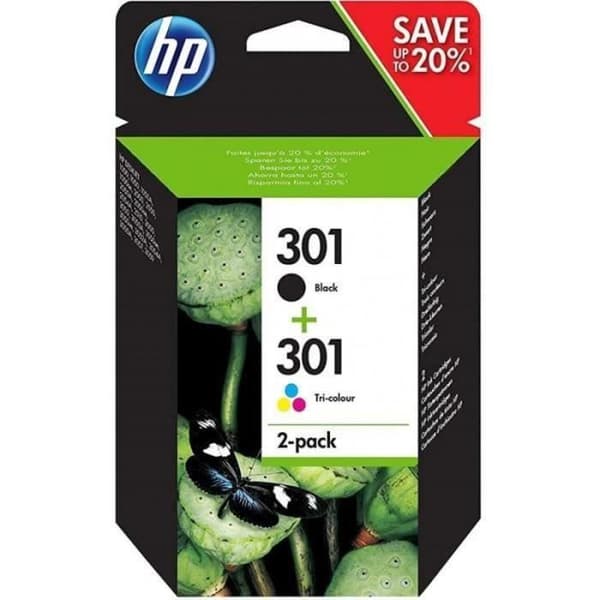 HP 301 2-pack svart och trefärgad originalbläckpatron (N9J72AE) för HP Envy 4505, DeskJet 1050/1512/2548/3057A
