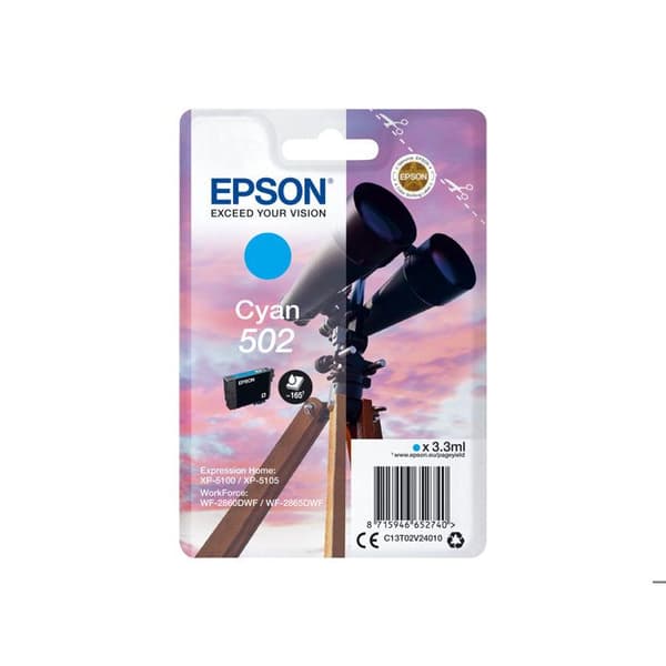 EPSON 502 bläckpatron - 3,3 ml - Cyan - Original - För XP-5100, XP-5105, WF-2860, WF-2860DWF, WF-2865DWF